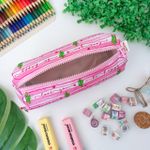 Estojo Escolar Simples Nylon Estampado Cactos Rosa - Daterra