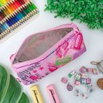 Estojo Escolar Simples Nylon Estampado Music Rosa - Daterra
