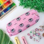 Estojo Escolar Simples Nylon Estampado Olhos Rosa - Daterra