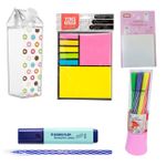 Kit Estojo Caixa de Leite Donuts + Canetas Azuis com 6 Itens - Leo&Leo