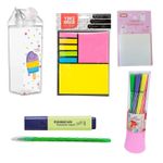 Kit Monocromático Estojo Caixa de Leite Picolé + Canetas Verdes com 6 Itens - Leo&Leo