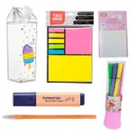 Kit Estojo Caixa de Leite Picolé + Canetas Laranjas com 6 Itens - Leo&Leo