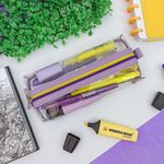 Estojo Escolar Simples Retangular Cristal Candy  Lilás Zíper Roxo com Amarelo - Fizz