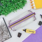 Estojo Escolar Simples Retangular Cristal Candy  Lilás Zíper Roxo com Amarelo - Fizz