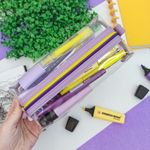 Estojo Escolar Simples Retangular Cristal Candy  Lilás Zíper Roxo com Amarelo - Fizz