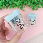 Apontador com Depósito 2 Furos Jumbo e Tradicional Box Panda (Branco e Azul) - Tilibra