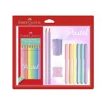 Kit Tom Pastel com Lápis de Cor 10 Cores Apontador Borracha 2 Lápis e 6 Canetinhas - Faber-Castell