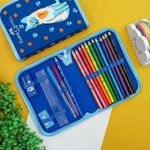 Kit Escolar Estojo Gato Azul  (Apontador, Borracha, 2 Canetas Esferográficas, 12 Lápis de Cor, Lápis Grafite e Régua) - Faber-Castell