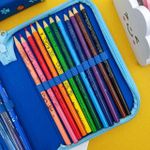 Kit Escolar Estojo Gato Azul  (Apontador, Borracha, 2 Canetas Esferográficas, 12 Lápis de Cor, Lápis Grafite e Régua) - Faber-Castell