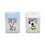 Apontador com Depósito 2 Furos Jumbo e Tradicional Box Panda (Branco e Azul) - Tilibra