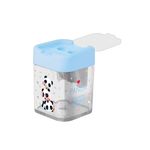 Apontador com Depósito 2 Furos Jumbo e Tradicional Box Panda (Branco e Azul) - Tilibra