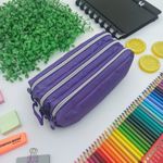 Estojo Escolar Triplo Lona Roxo - Daterra