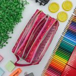Estojo Escolar Telado Triplo Rosa com Bolinha - Daterra