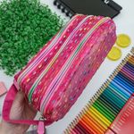 Estojo Escolar Telado Triplo Rosa com Bolinha - Daterra