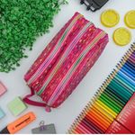 Estojo Escolar Telado Triplo Rosa com Bolinha - Daterra