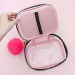 Estojo Box Cristal Transparente Rosa Claro 100 Pens com Divisórias - Fizz
