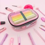 Estojo Box Cristal Transparente Rosa Claro 100 Pens com Divisórias - Fizz