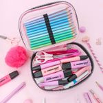 Estojo Box Cristal Transparente Rosa Claro 100 Pens com Divisórias - Fizz