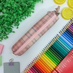 Estojo Escolar Rosa Simples Médio Xadrez - Daterra