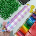 Estojo Escolar Lilás Simples Médio Xadrez - Daterra