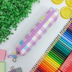 Estojo Escolar Lilás Simples Médio Xadrez - Daterra