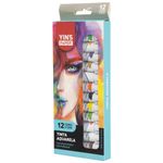 Tinta Aquarela 12 Cores Bisnaga + Pincel YP7643 - Yin's
