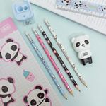 Lápis Grafite Panda nº2 com Borracha Colorido (Azul, Branco, Preto e Rosa) - Tilibra