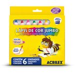 Lápis de Cor Jumbo 11mm c/ Apontador 6 Cores - Acrilex