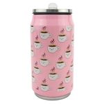 Garrafa Latinha Inox 300 ml Rosa Estampada com Xicaras de Café - Weeze