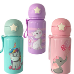 Garrafa de Alumínio 500ml (Elefantinho Rosa, Gato Lilás e Unicórnio Verde-Água) - Weeze