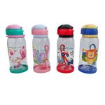Garrafa Plástica 650 ml Infantil Estampada com Canudo de Silicone (Leão, Elefante, Trator e Unicórnio) - Interponte