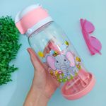 Garrafa Plástica 650 ml Infantil Estampada com Canudo de Silicone (Leão, Elefante, Trator e Unicórnio) - Interponte