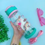Garrafa Plástica 650 ml Infantil Estampada com Canudo de Silicone (Leão, Elefante, Trator e Unicórnio) - Interponte