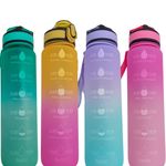 Garrafa Plástica 1 Litro Degradê com Marcações do Horários e Canudo de Silicone ( Amarela, Lilás, Rosa e Verde ) - Weeze
