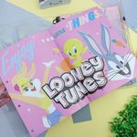 Fichário Universitário Looney Tunes  275 X 223 X 40 mm Capa Protetora Cristal e Capa Vira Pôster 192 Folhas Pautadas e Decoradas - DAC
