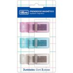 Prendedor de Papel Magnético 3 Unidades 61 mm (Azul, Rosa e Transparente) - Tilibra
