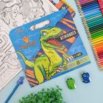 Kit Maleta para Colorir Dinossauro Raptor Verde com 68 Adesivos - Tilibra