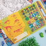 Kit Maleta para Colorir Dinossauro Raptor Verde com 68 Adesivos - Tilibra