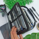 Estojo Box Cristal Transparente Preto 100 Pens com Divisórias - DAC