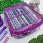 Estojo Box Cristal Transparente Roxo 100 Pens com Divisórias - DAC