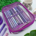 Estojo Box Cristal Transparente Roxo 100 Pens com Divisórias - DAC