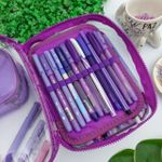 Estojo Box Cristal Transparente Roxo 100 Pens com Divisórias - DAC
