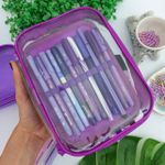 Estojo Box Cristal Transparente Roxo 100 Pens com Divisórias - DAC
