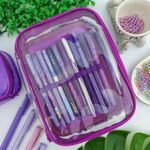 Estojo Box Cristal Transparente Roxo 100 Pens com Divisórias - DAC