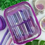 Estojo Box Cristal Transparente Roxo 100 Pens com Divisórias - DAC
