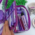 Estojo Box Cristal Transparente Roxo 100 Pens com Divisórias - DAC
