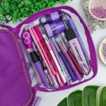 Estojo Box Cristal Transparente Roxo 100 Pens com Divisórias - DAC