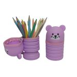 Estojo Retratil Ursinho Colorido de Silicone (Azul, Lilás, Rosa, Verde e Vermelho) - Cosy