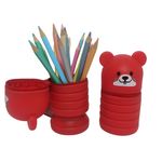Estojo Retratil Ursinho Colorido de Silicone (Azul, Lilás, Rosa, Verde e Vermelho) - Cosy