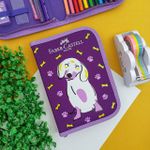 Kit Escolar Estojo Cachorro Roxo  (Apontador, Borracha, 2 Canetas Esferográficas, 12 Lápis de Cor, Lápis Grafite e Régua) - Faber-Castell